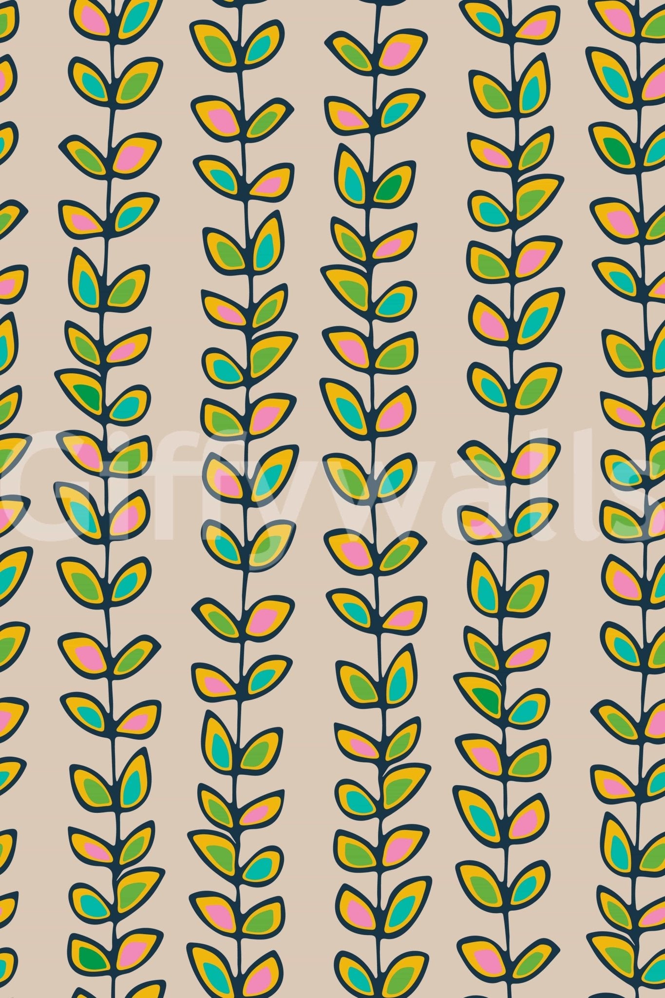 Refreshing Off-White background wallpaper; graceful, attractive leaf and vine columns.