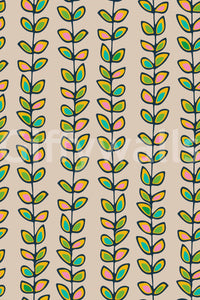 Refreshing Off-White background wallpaper; graceful, attractive leaf and vine columns.