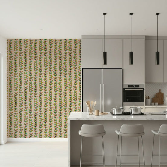 Climbing Vines Stripe Retro Leaves Off-White wallpaper; charming, peaceful botanical pattern., GD6682