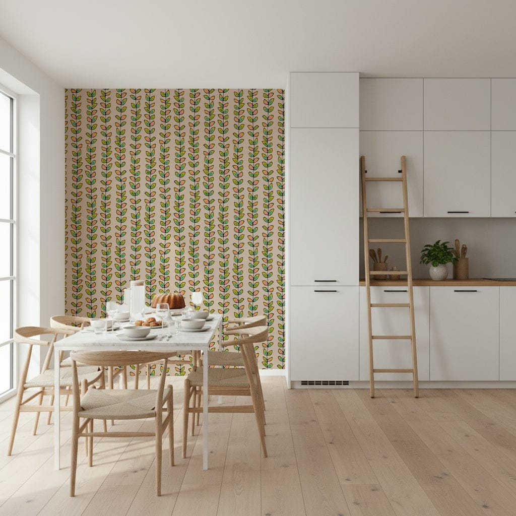Modern aesthetic Retro Leaves wallpaper for walls; pleasant, cheerful color accents.