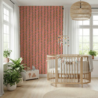 Climbing Vines Stripe Retro Leaves Pink removable wallpaper, charming retro 70s style, sweet vertical imagery.