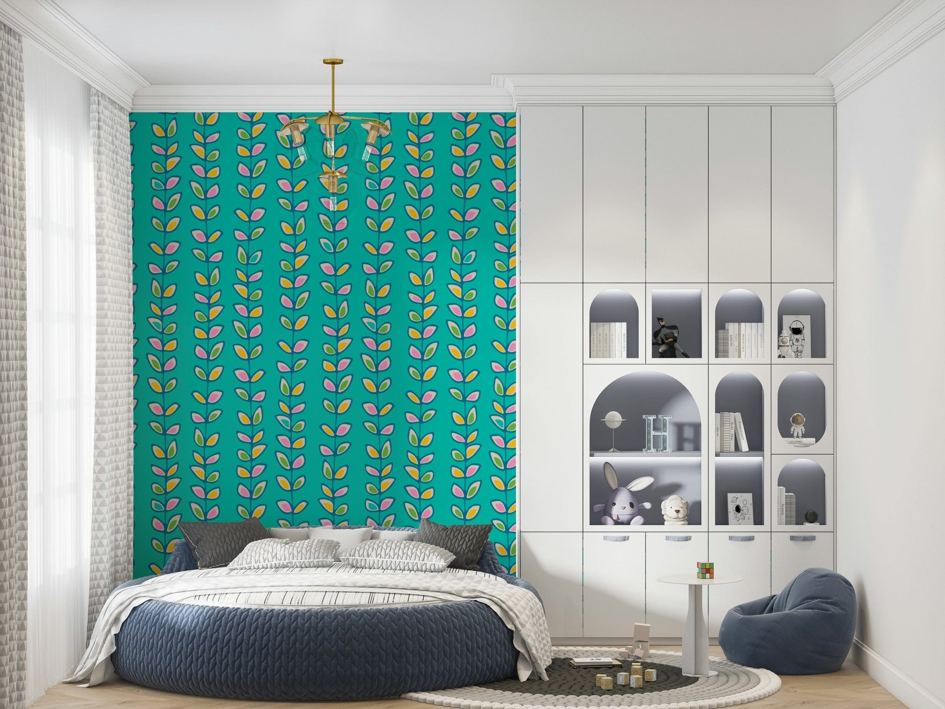 Modern Climbing Vines Stripe covering, intricate graphic pattern, charming nursery design.