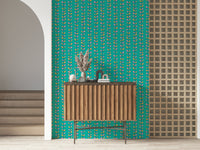 Retro Leaves Turquoise wallpaper, elegant upright botanical motif, stunning wall art.
