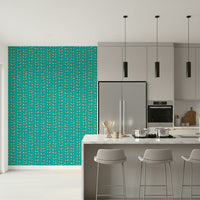 Peel and stick Retro Leaves Turquoise wall covering, stylized graphic leaf pattern, artistic.