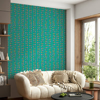 Abstract Climbing Vines Stripe design, modern decorative wallpaper, teal background accent.