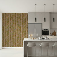 Warm Beige backdrop with peel and stick foliage, mid-century vibe wallpaper