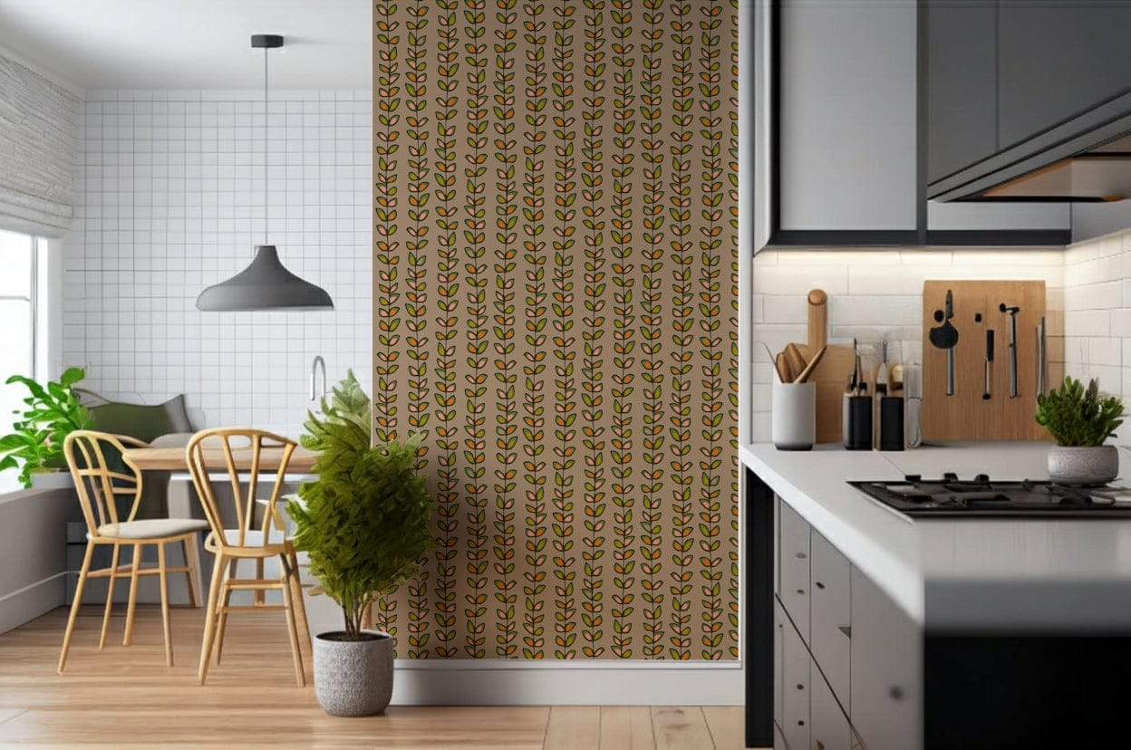 Charming botanical wallpaper, retro Climbing Vines Stripe, unique decor.