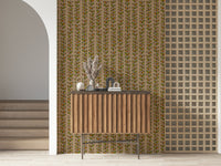 Modern take on vintage leaves, Climbing Vines Stripe accent wallpaper.