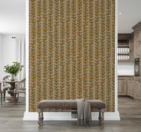 Artistic design featuring vertical vines, Warm Beige background wall covering.