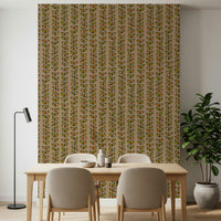 Climbing Vines Stripe Retro Leaves Warm Beige wallpaper for vintage style.