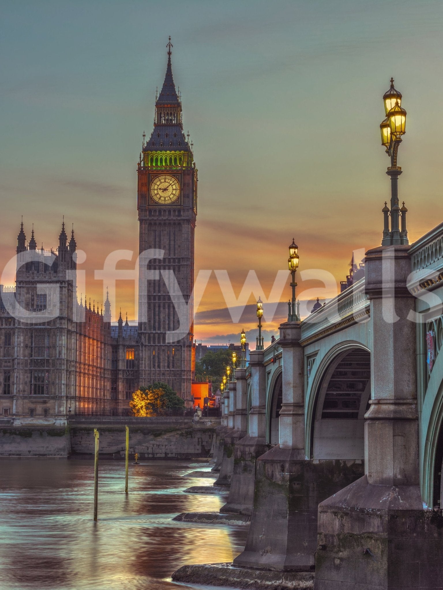 Clock tower Wall Mural