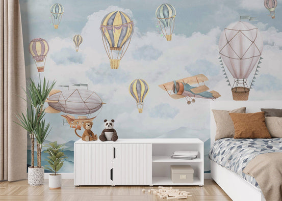 Airship mural for kids' adventure rooms, C327