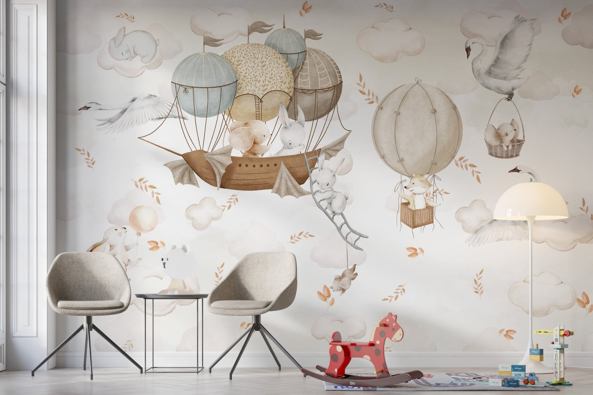 Cloud-Hopping Critters Wallpaper for nursery room C352