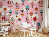 A beautiful cloudbound balloon wallpaper mural for a whimsical room.