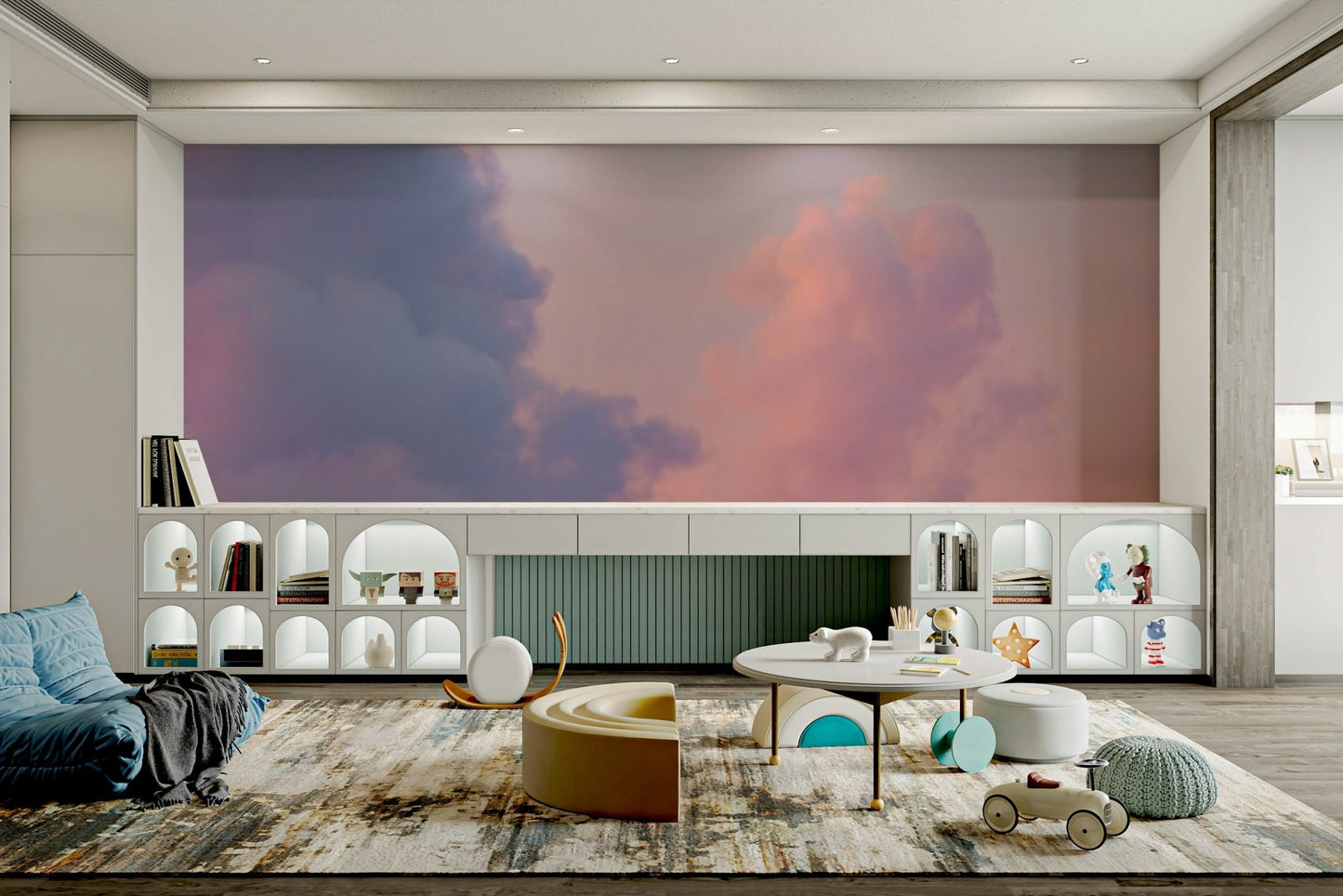A delicate cumulus cloud wallpaper mural for a feature wall.


