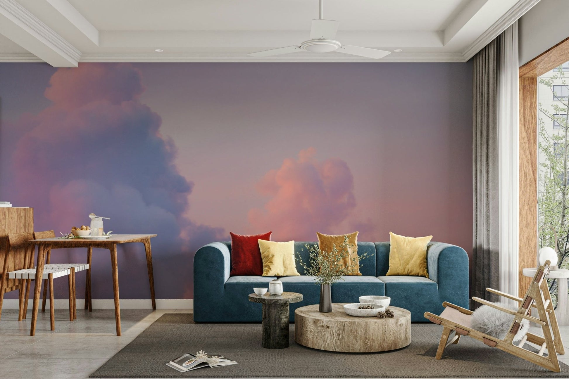 A beautiful pastel sky wallpaper mural with soft clouds.

