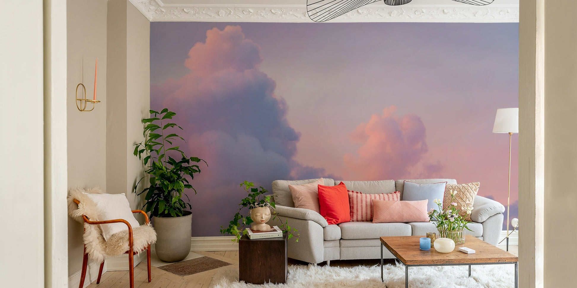 A calming pastel cloud wallpaper for walls with a gentle pattern.

