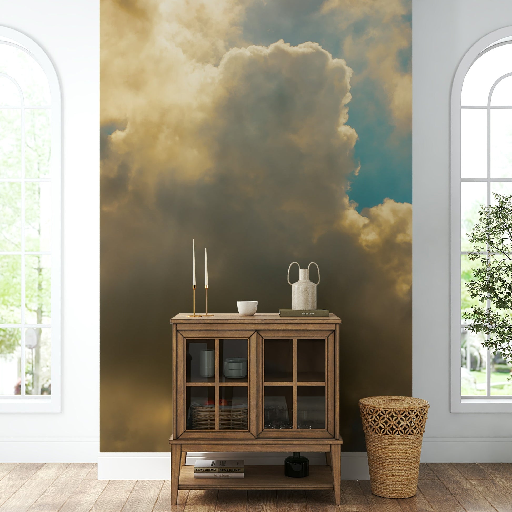 Beaming light breaks through a golden cloud, a cloud wall mural GD4796
