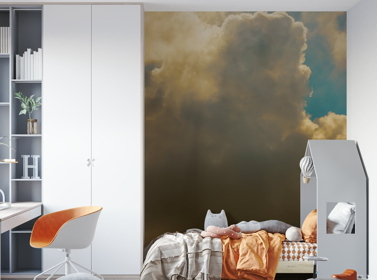 Grand cloud shapes tower over teal sky patches, a Clouds #4 wall mural GD4796
