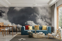 A graceful subtle cloud wall mural in bright blue tones., GD4775