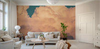An artistic dreamy sky mural on minimalist wallpaper.

