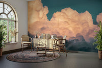A graceful subtle cloud wall mural in bright blue tones.

