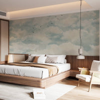 Sky-high birds among soft clouds mural C535

