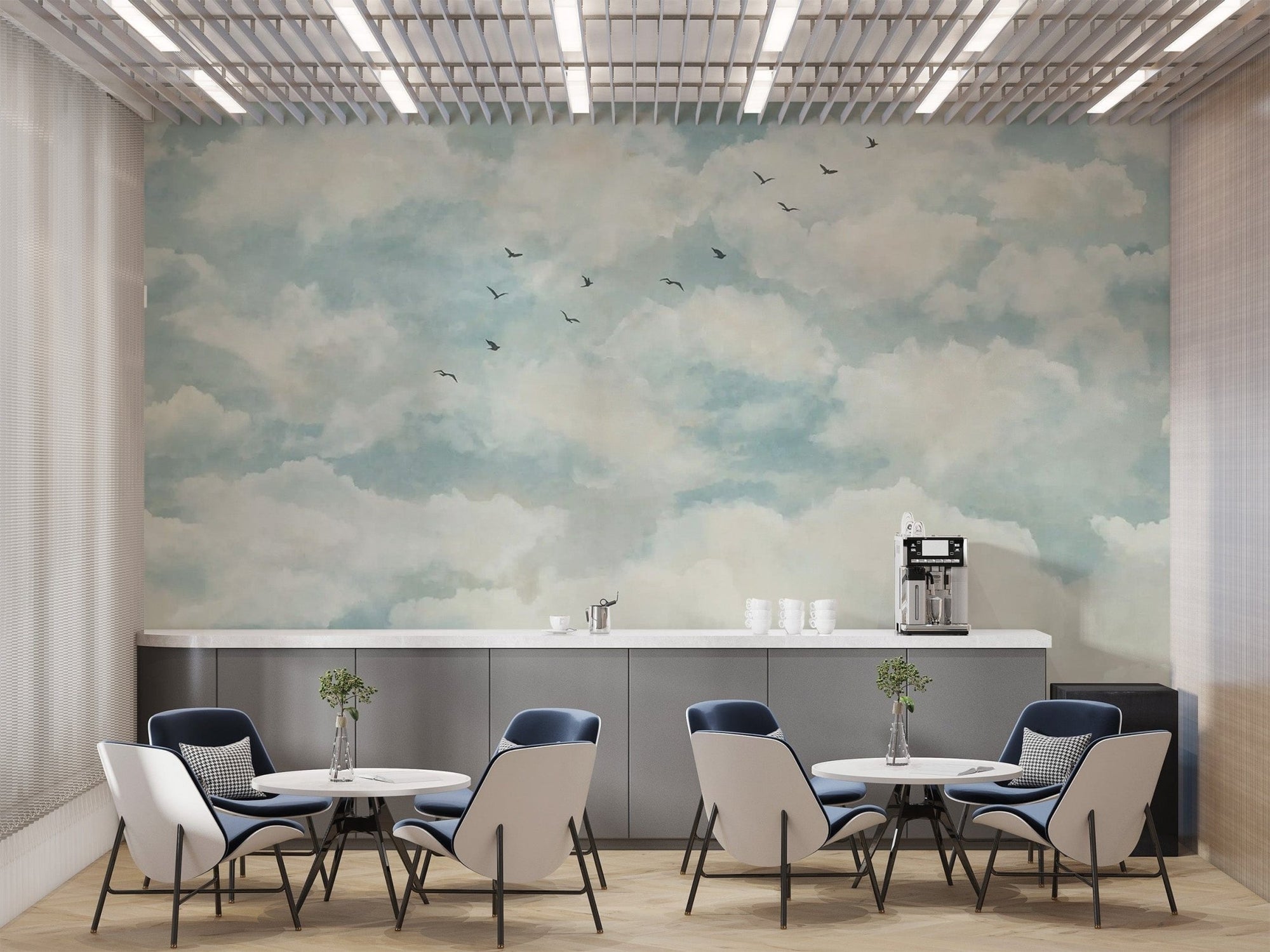 Serene clouds and birds mural C535
