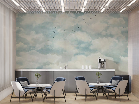 Serene clouds and birds mural C535
