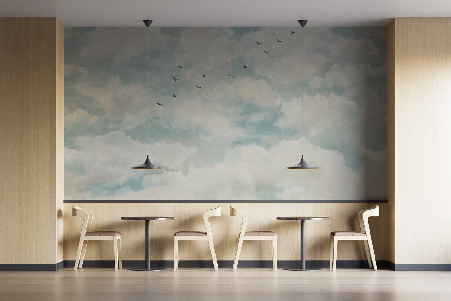 Floating birds in fluffy clouds decor C535
