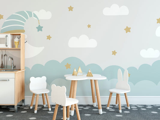 Dreamy moon and stars wallpaper design