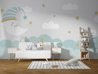 Clouds and moon peel-and-stick wallpaper