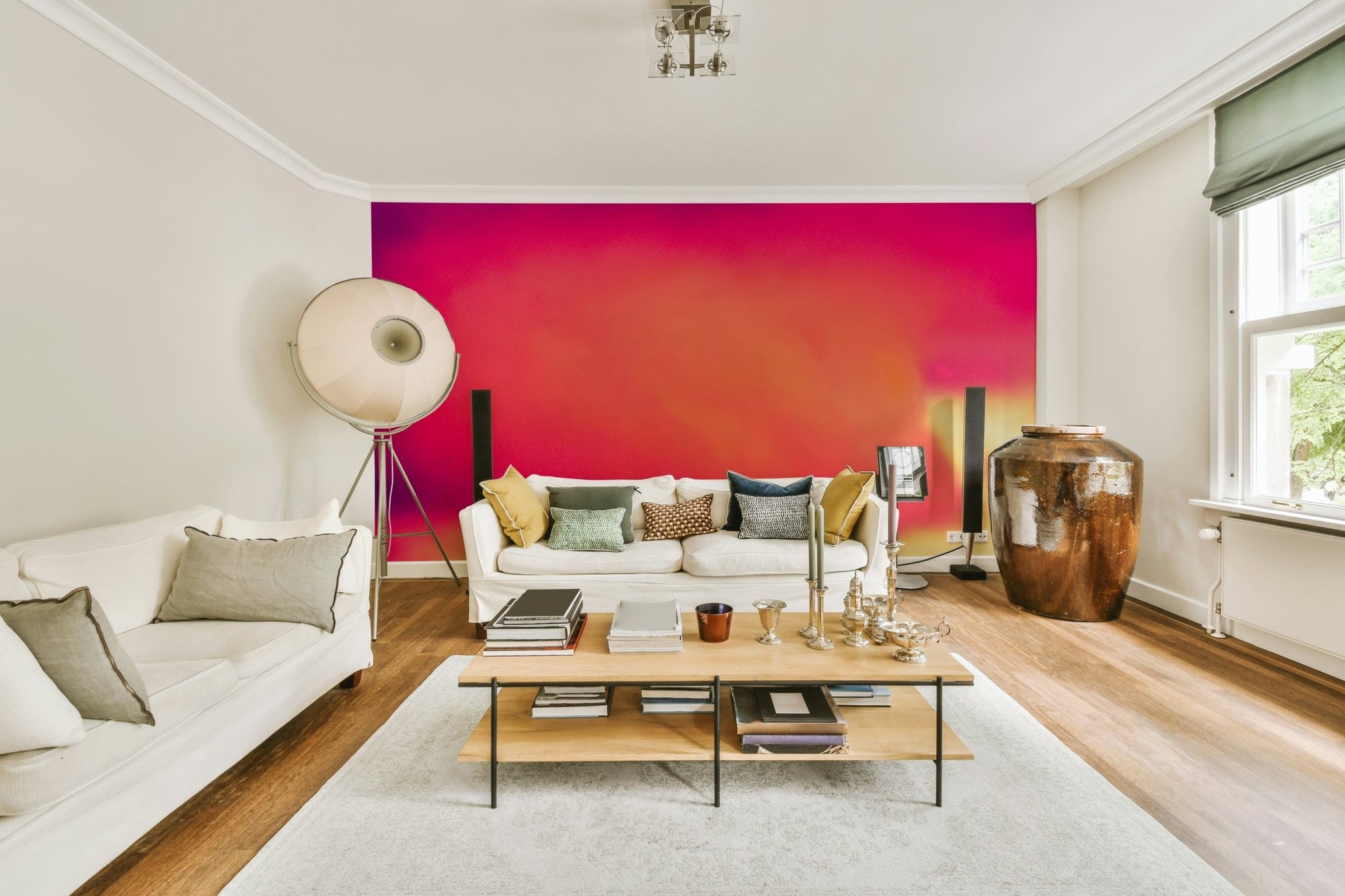 Sunlit glow moves through magenta and gold on the Clouds II wall mural GD4849

