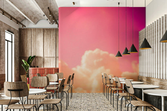 Flame orange lights the clouds under a pink sky in the Clouds III wall mural GD4847
