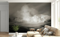 A graceful subtle cloud wall mural in soft, tranquil tones., GD5574