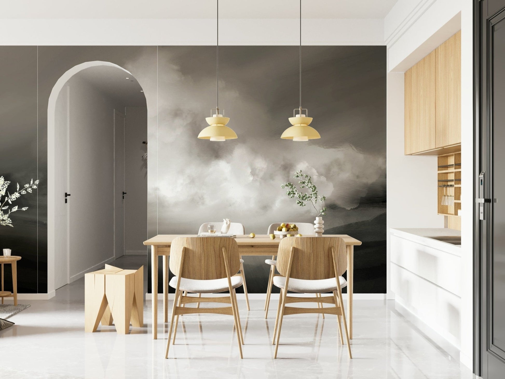 A beautiful ethereal cloud wallpaper mural with a radiant, soft glow., GD5574