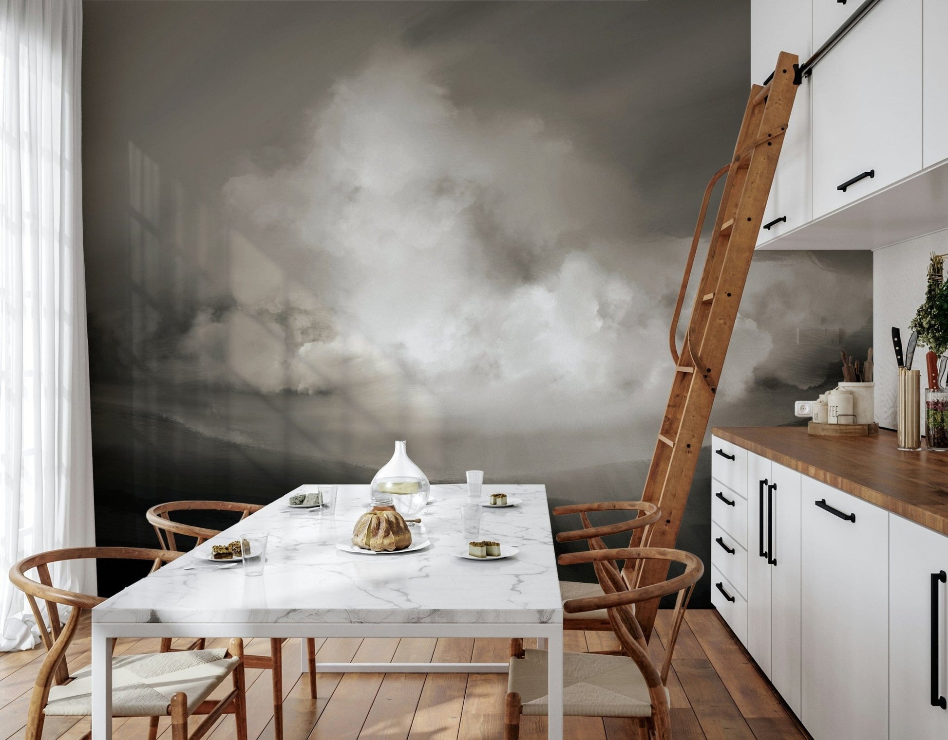 A peaceful open sky mural on decorative wallpaper., GD5574