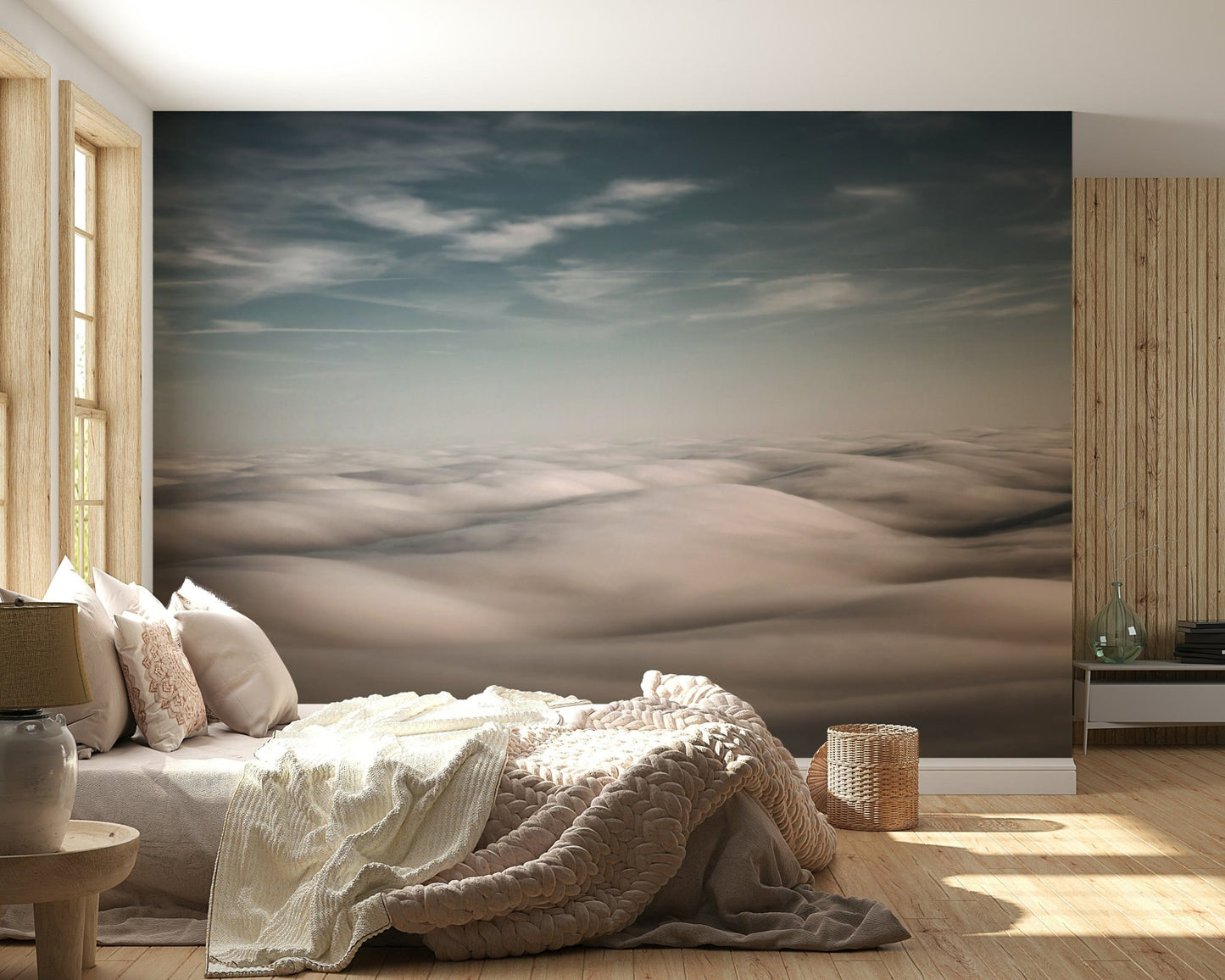 A contemplative gentle cloud wallpaper mural for a feature wall.