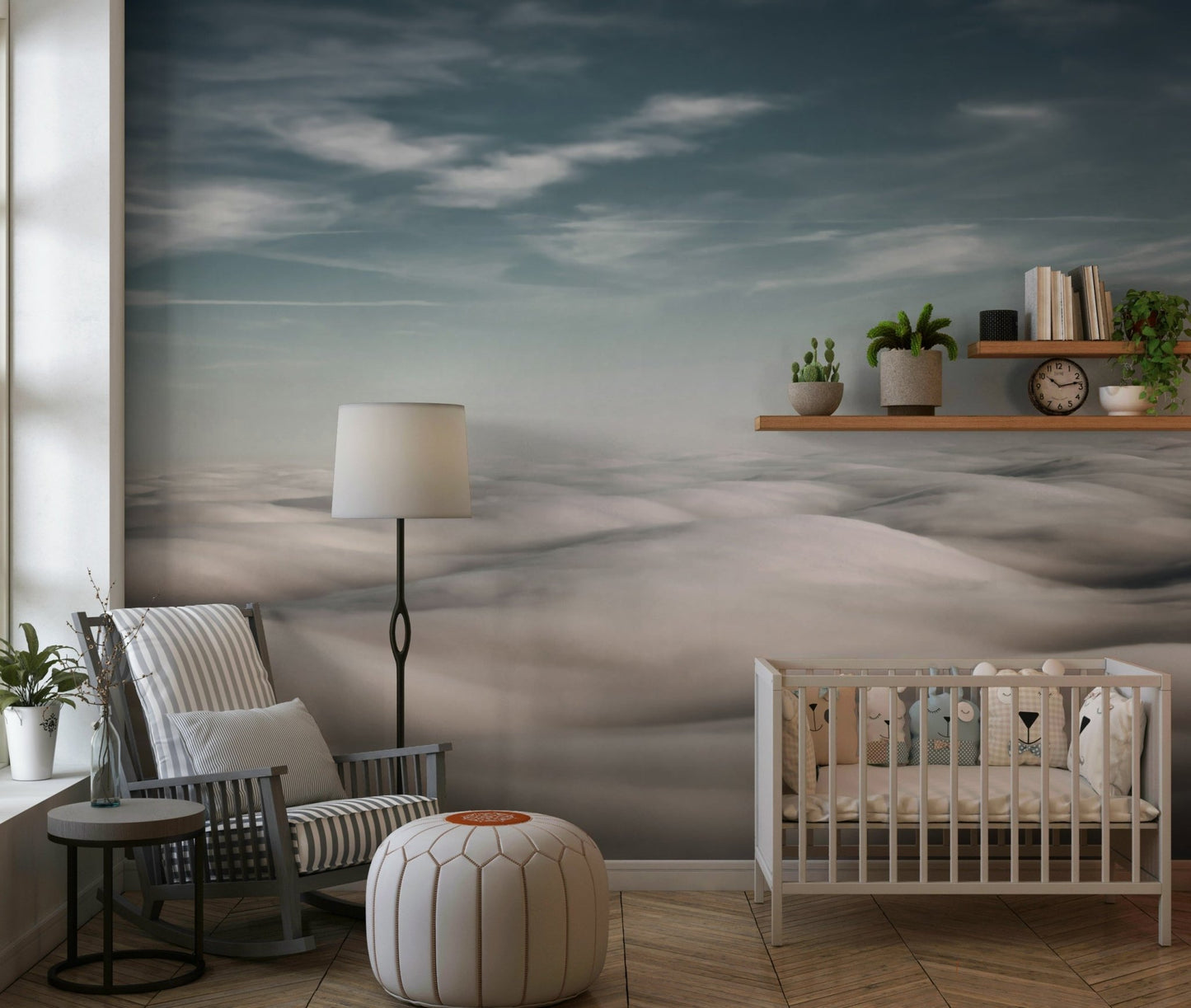 A calming abstract design wallpaper mural that defines a space.