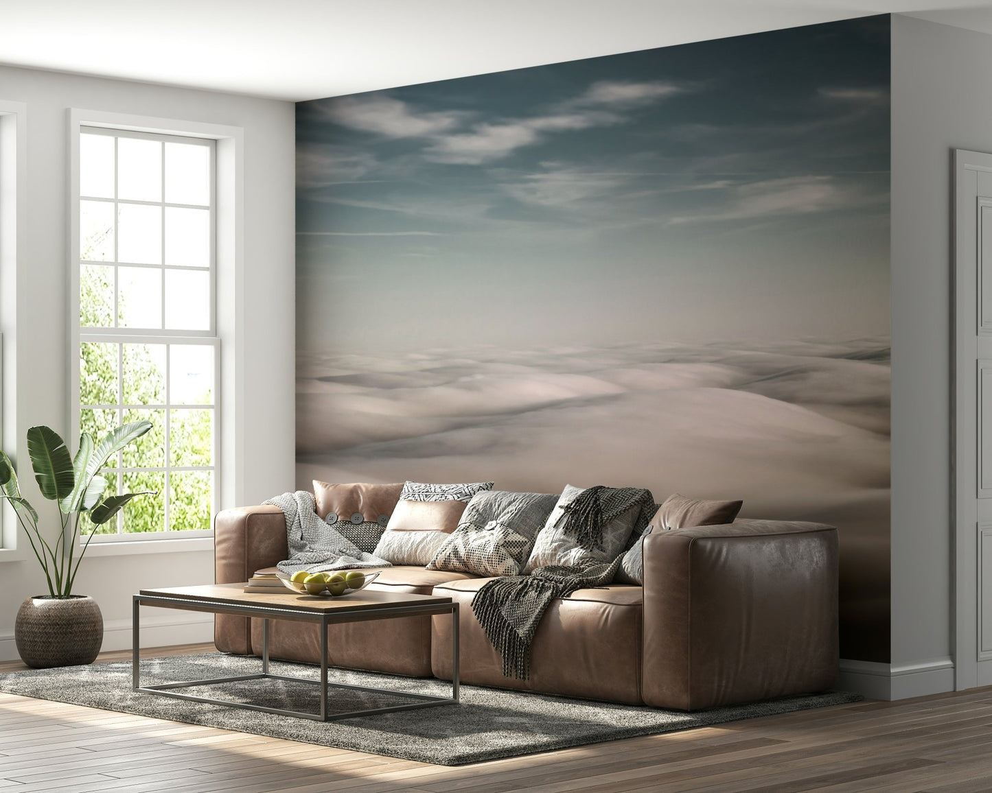 A beautiful modern art wall mural of delicate clouds.