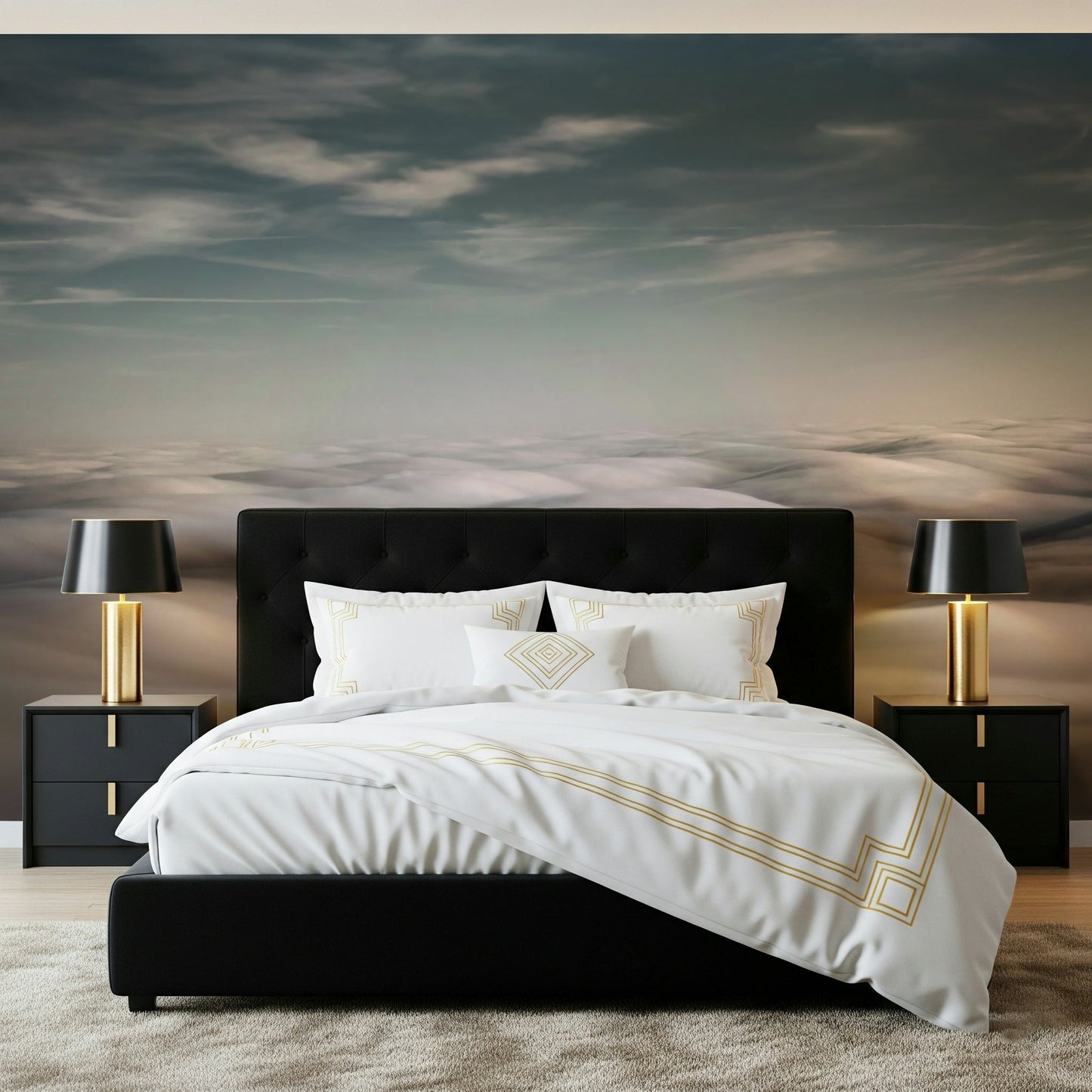 A beautiful subtle cloudscape wallpaper mural with soft, flowing clouds.