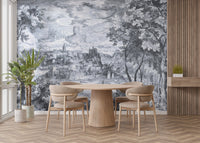 Black and white village scene for wall decor MB09

