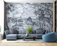 Village mural wallpaper with cloudy sky scene MB09
