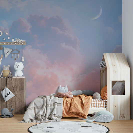 The design features a cloudy sky with a crescent moon.

