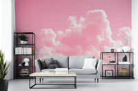 A peaceful open sky mural on decorative wallpaper.

