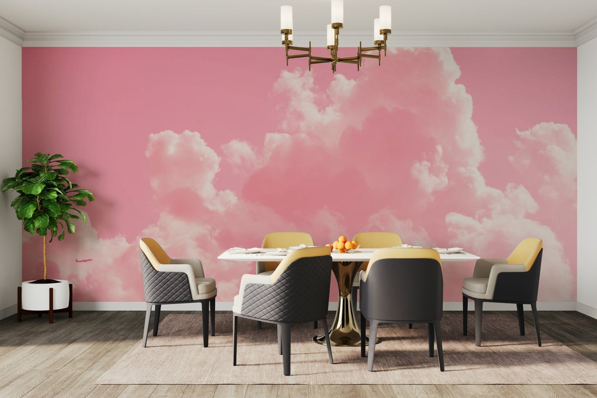 A tranquil pink cloudscape wall mural for your decor.

