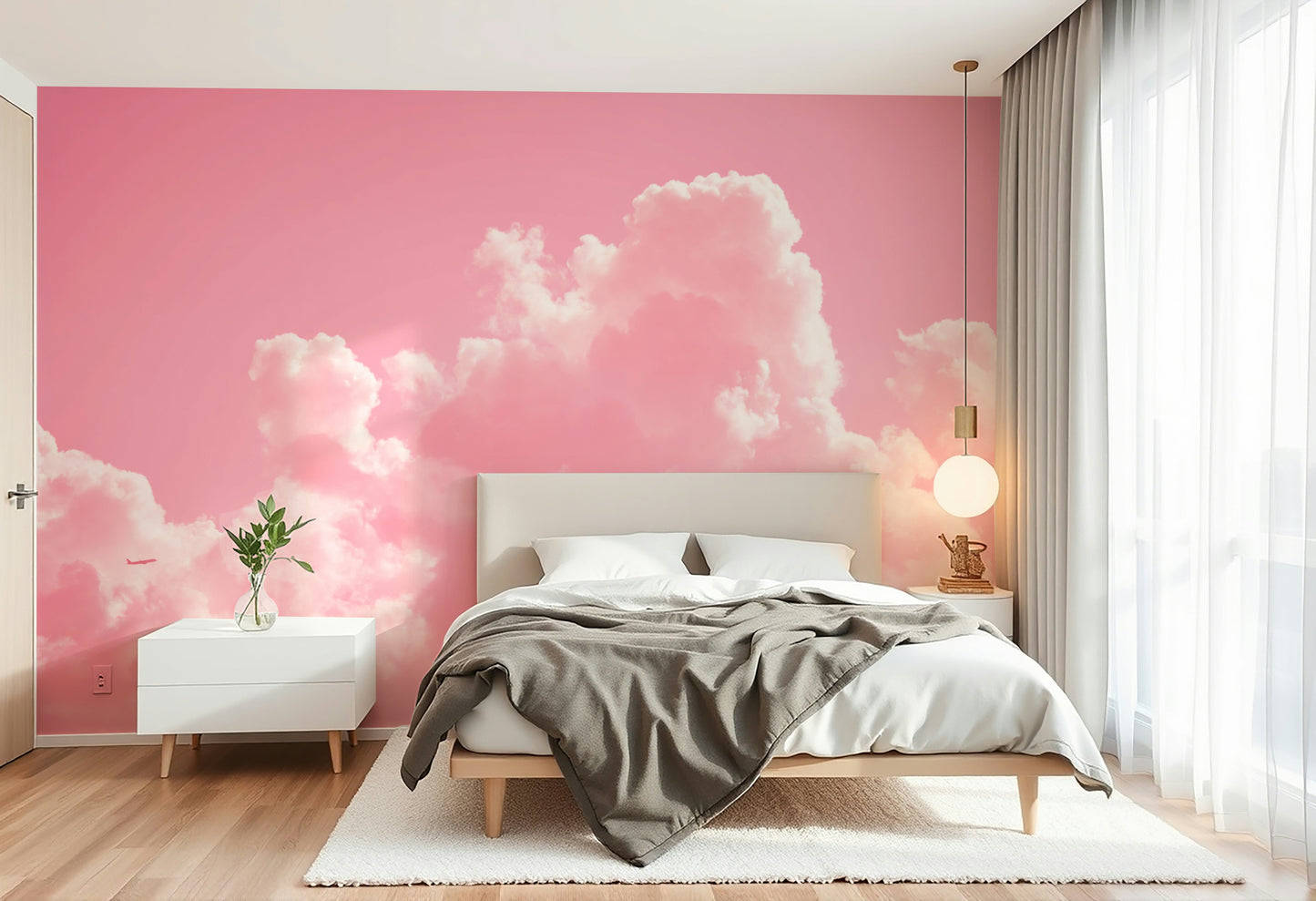 A calming serene sky wallpaper mural that defines a space.

