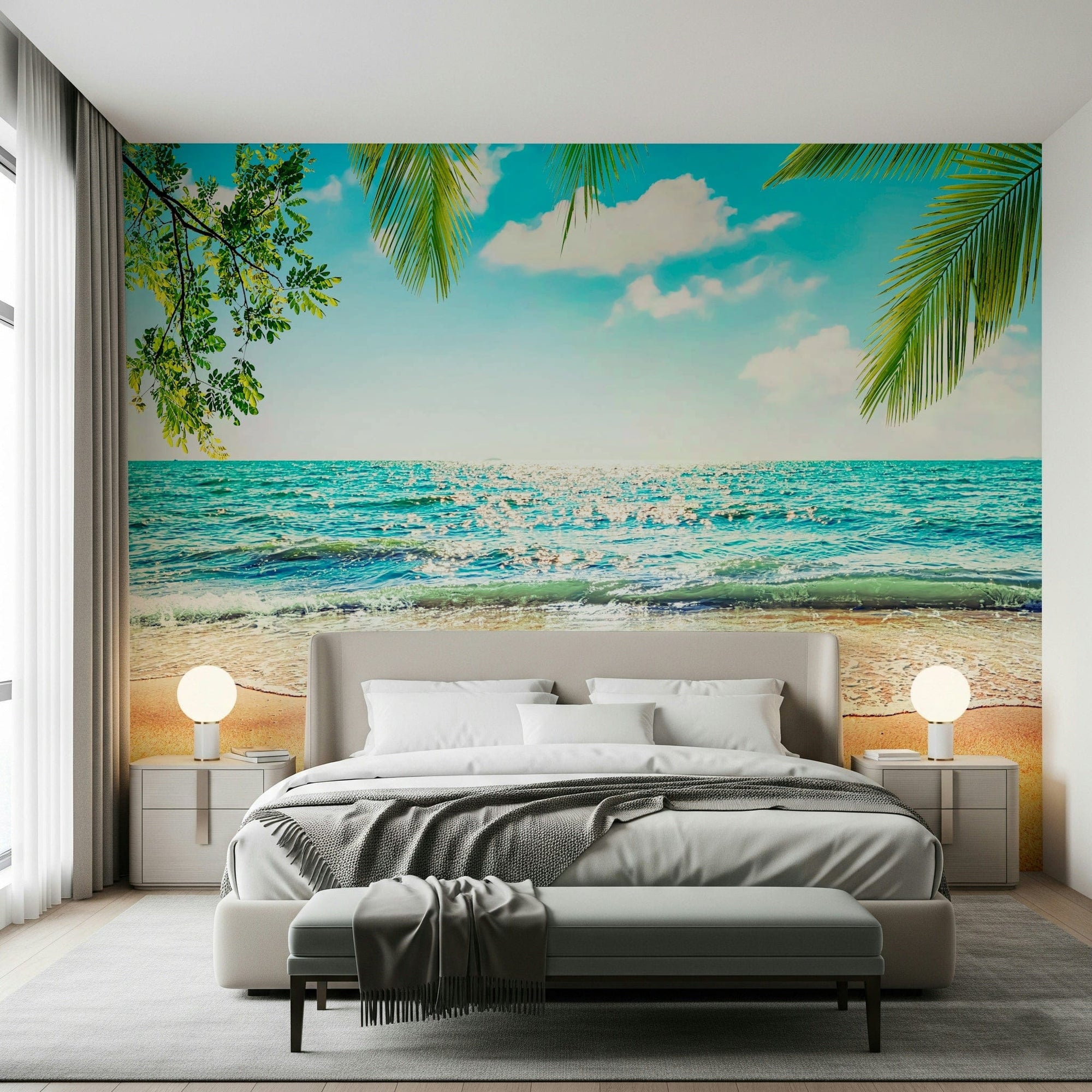 Tropical palm leaves Coastal Beach Serenity peel stick wallpaper, GD7448