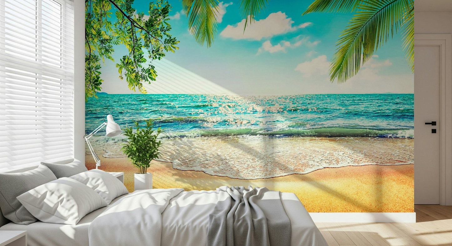 Breezy palm fronds Coastal Beach Serenity wallpaper for walls