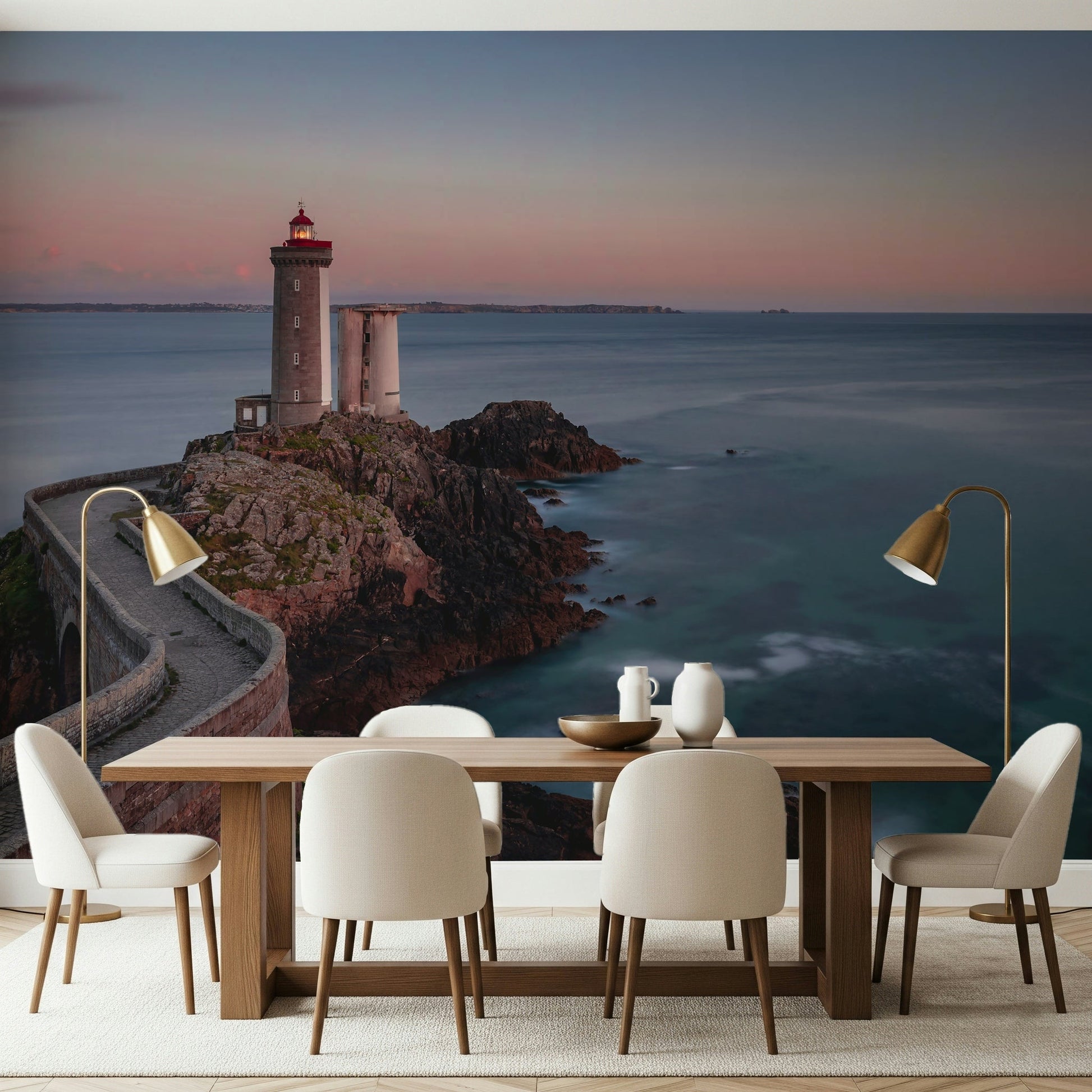 A graceful subtle pattern wall mural in cool, tranquil tones.